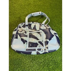 Vintage Roxy Blue Floral Patent Faux Leather Tote Bag Purse Carry-On